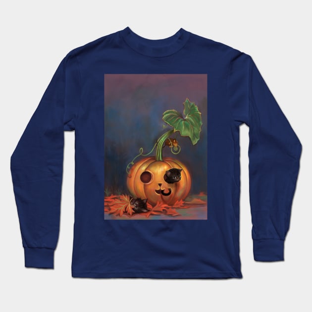 Kittens in pumpkin Long Sleeve T-Shirt by Artofokan